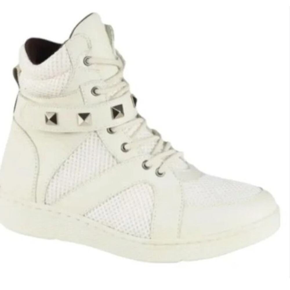 Sandro women's Flame high-top sneakers in white leather SIZE 10